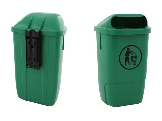 Plastic outdoor waste bin green 50 litres wall or post mount (OWB0205G)