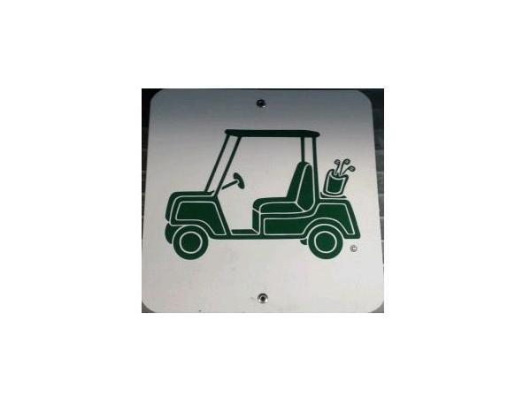 Plastic info sign <br>CARTS ON PATH
