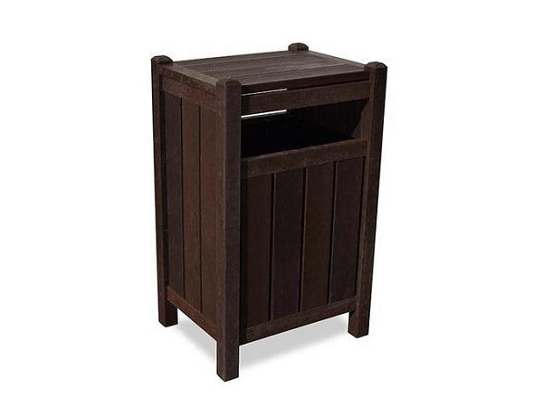 BMS Wood effect square litter bin<br>recycled plastic BROWN