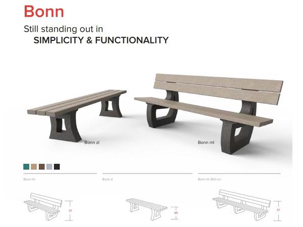 BONN bench without back<br>180 cm recycled plastic 