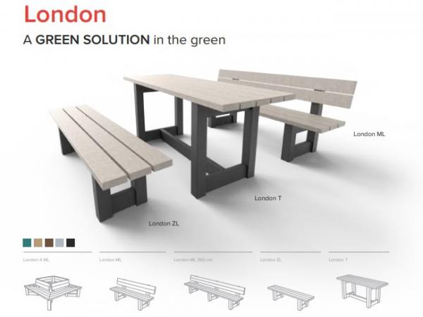 LONDON bench without back<br>180 cm recycled plastic 