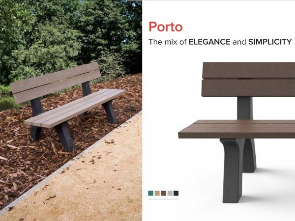PORTO bench with back<br>180 cm recycled plastic