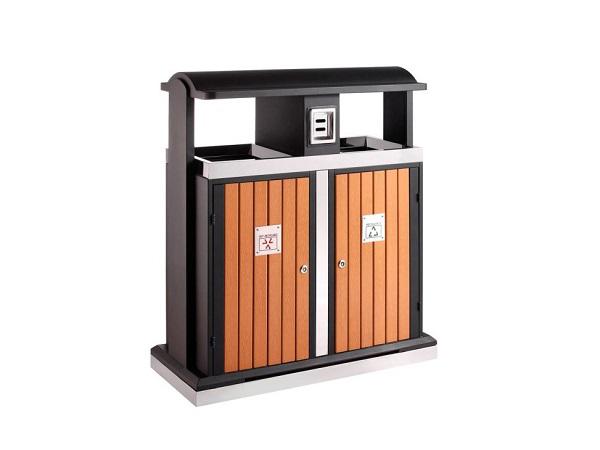 Wood-look outdoor waste bin<br>2 X 50 litres recycling