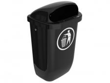 Plastic outdoor waste bin black&amp;lt;br&amp;gt;50 litres wall or post mount