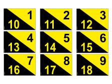 Hole flags PE printed 1 side&amp;lt;br&amp;gt;dual numbers 1/10 etc. Y/B