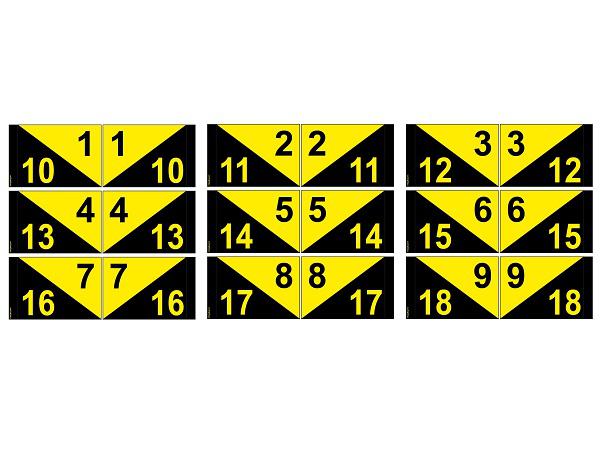 Hole flags PE printed 2 sides<br>dual numbers 1/10 etc. Y/B